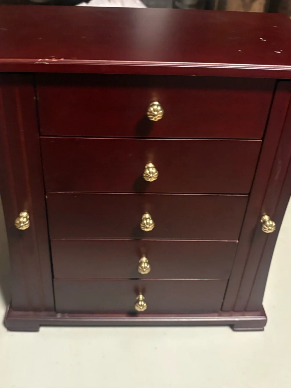 Wooden Jewelry Armoire Chest - Mahogany Finish